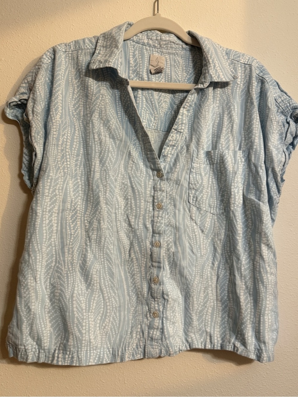 Joie Linen Blend Button Down Shirt Size L Blue White Coastal Grandmother